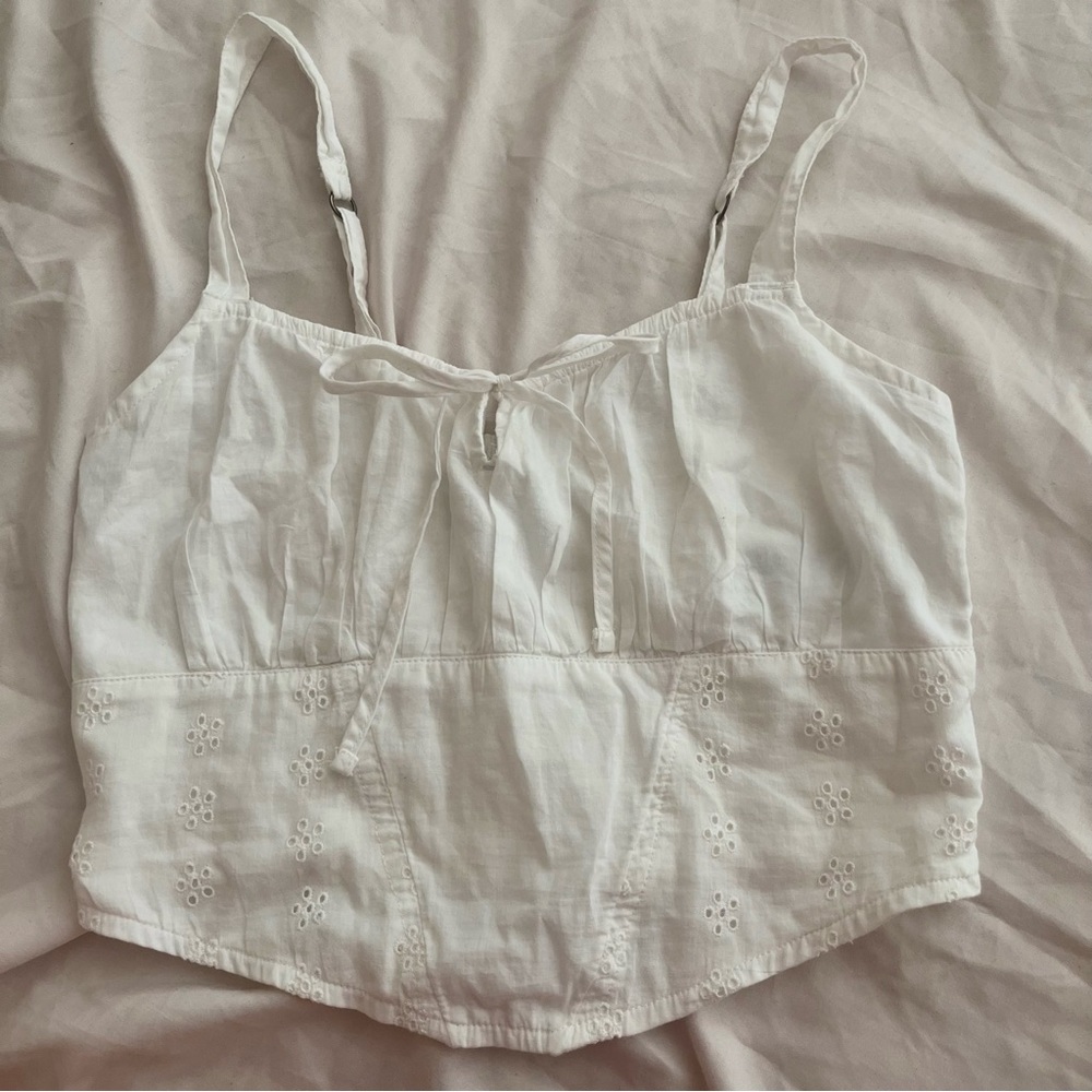 Ruffled bow flower eyelet crop top tank top